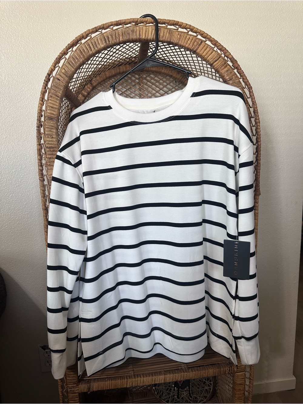 Danskin Women's Long Sleeve Striped Crewneck - White & Black